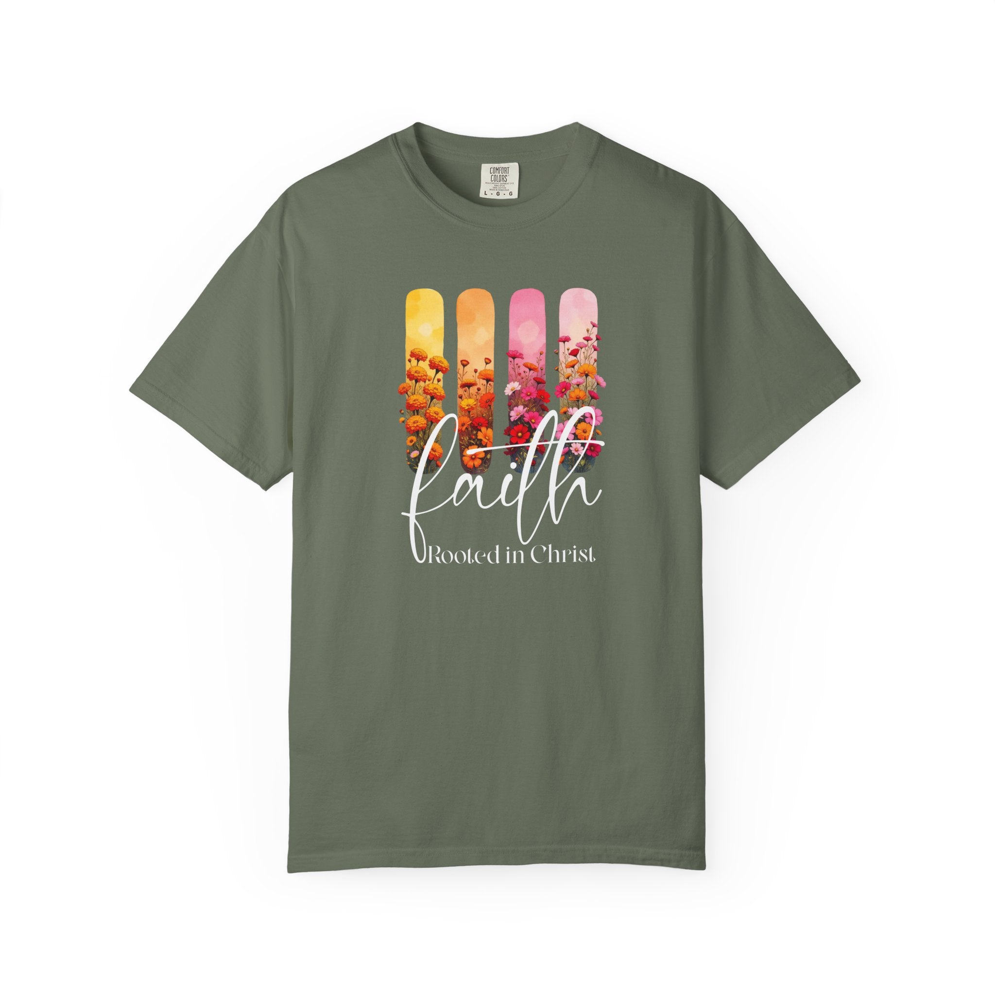 Faith Rooted in Christ T-Shirt | Comfort Colors Christian Floral Shirt